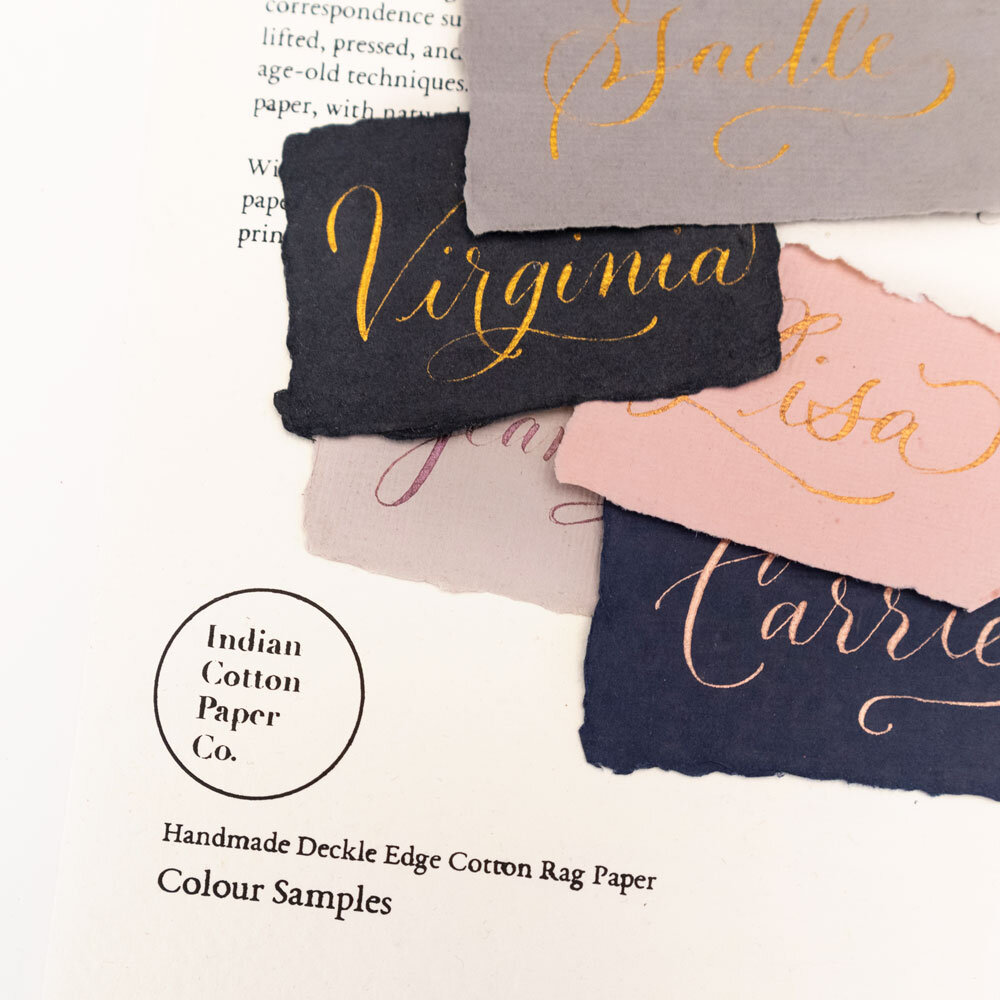  The handmade cotton paper from  Indian Cotton Paper Co.  takes calligraphy remarkably well 