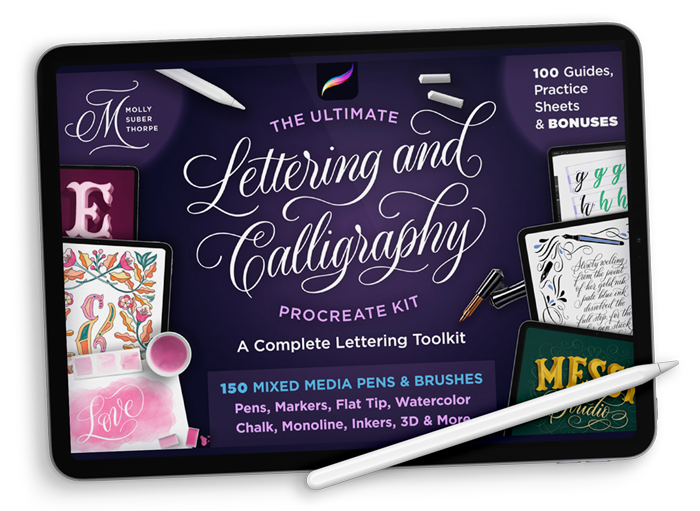  My  The Ultimate Lettering & Calligraphy Procreate Kit  contains 150+ brushes for dozens of lettering and calligraphy styles 