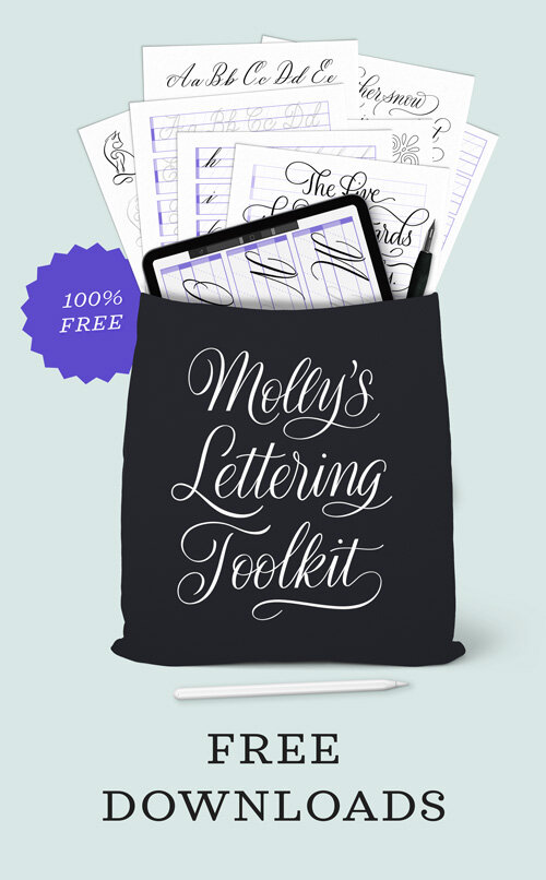  Molly’s Lettering Toolkit is the FREE hand lettering bundle that’s always growing: modern calligraphy practice sheets, Procreate calligraphy brushes, Procreate lettering practice files, digital & printable guide sheets  http://mollysletteringtoolkit.com  Subscribe to my newsletter for lifetime access to my toolkit. Then you’ll get more free products straight to your inbox when I release them!  #calligraphy #moderncalligraphy #learncalligraphy #lettering #handlettering #practicesheets #calligraphypracticesheets #freecalligraphy #monolinelettering #monolinelettering #flourishing #calligraphyflourishing #procreate #ipadlettering #ipadcalligraphy #procreateapp #procreatebrushes #procreatecalligraphy 
