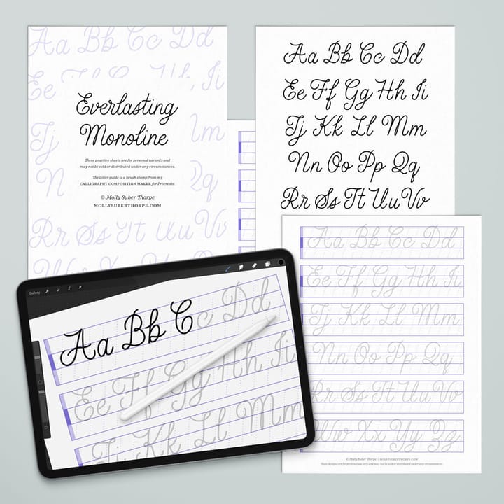Free Calligraphy Practice Sheets: Everlasting Monoline Style